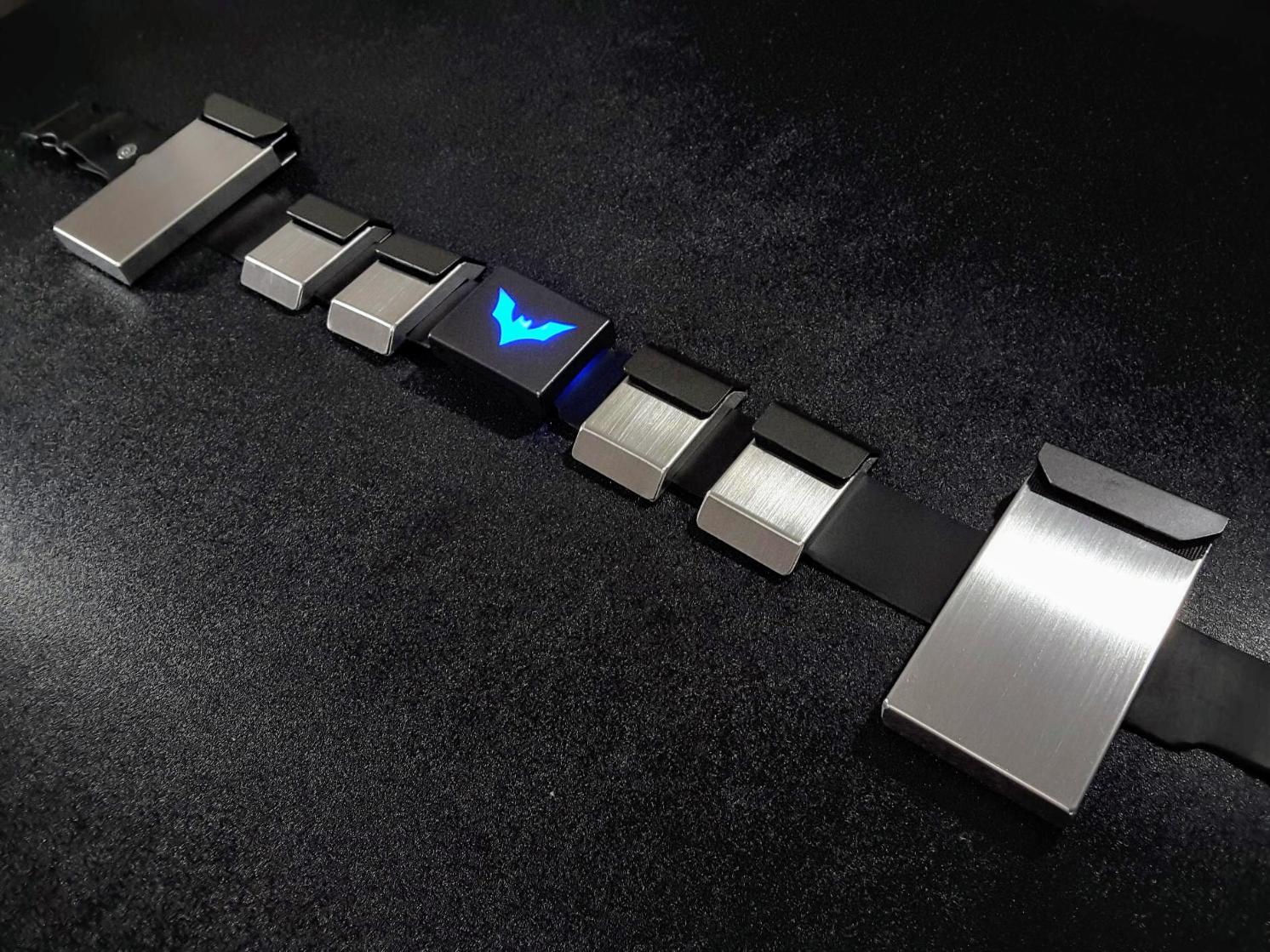 Metal Utility belt with cell phone pouches and glowing led belt buckle